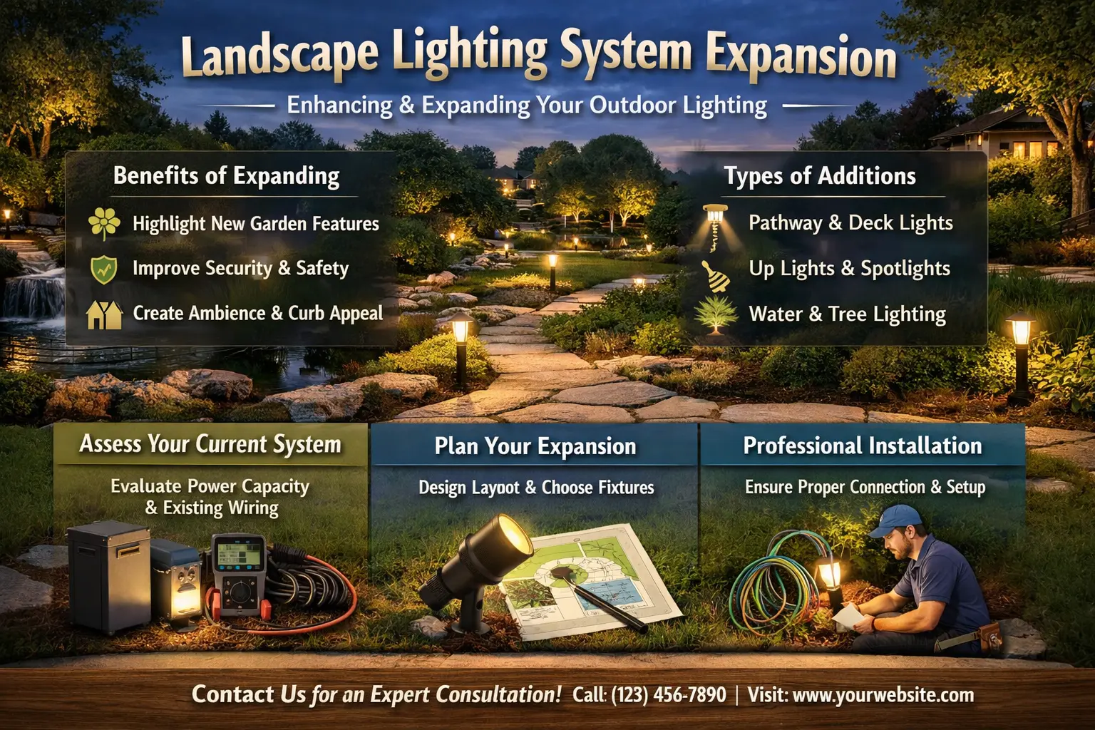 expanding a low voltage landscape lighting system by adding additional lights
