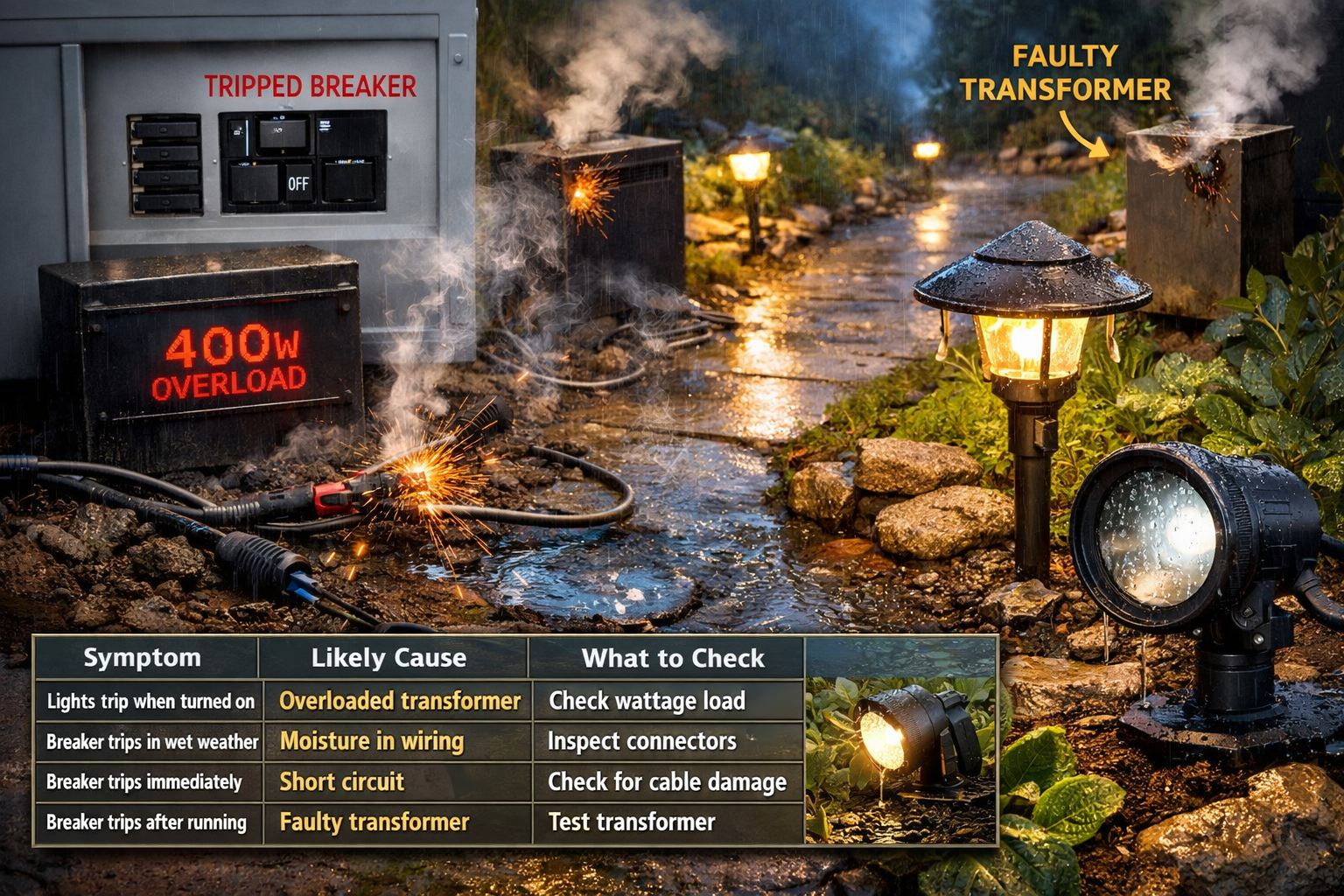 landscape lights tripping breaker in outdoor low voltage lighting system