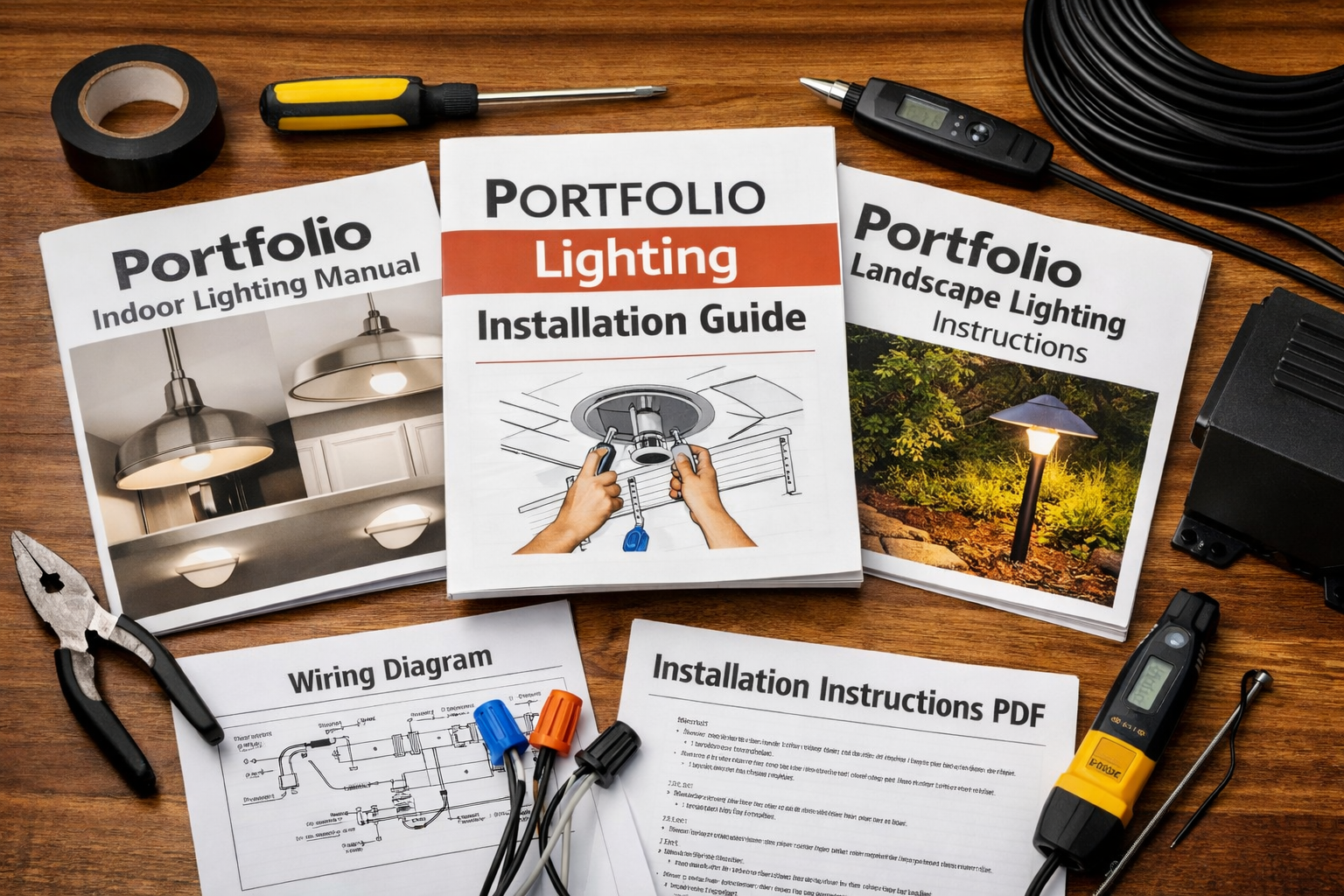 Portfolio lighting installation and instructions with manuals, wiring help, and indoor outdoor fixture setup