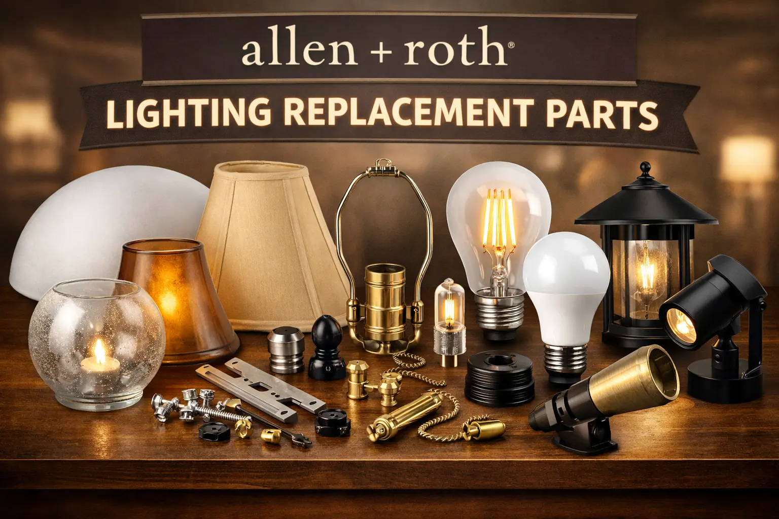 allen + roth lighting replacement parts for light shades, lamp parts, hardware, bulbs, and outdoor lighting accessories