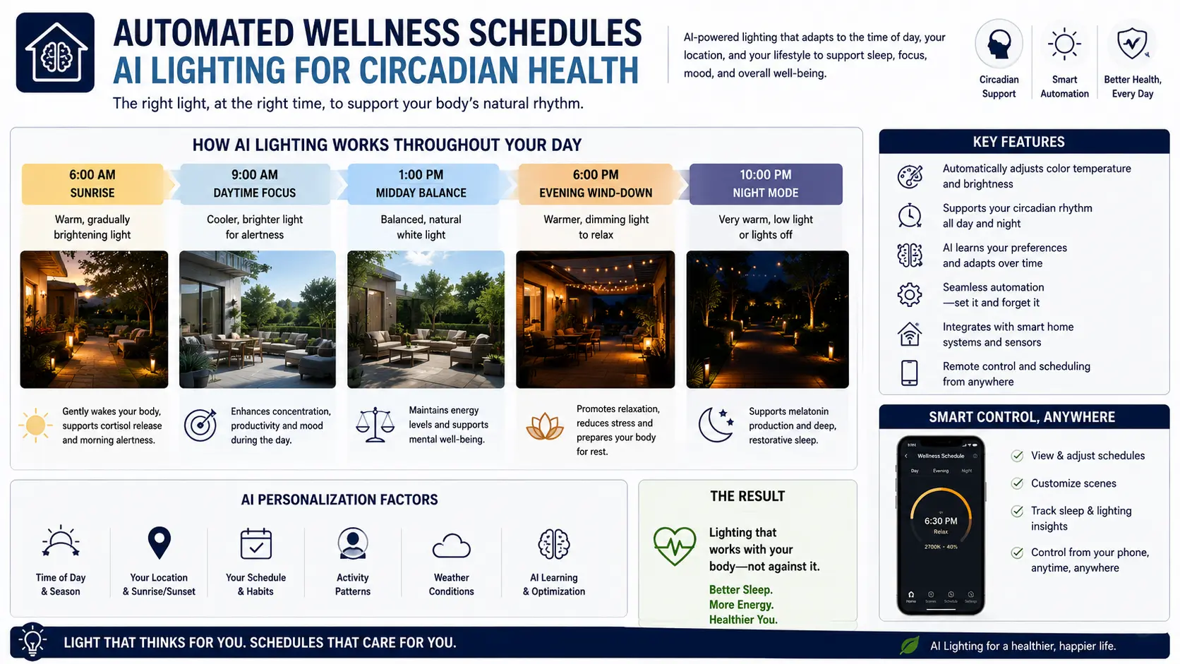 Automated wellness schedules AI lighting circadian health outdoor landscape lighting melanopic EDI 2700K astronomical timer chronotype schedule