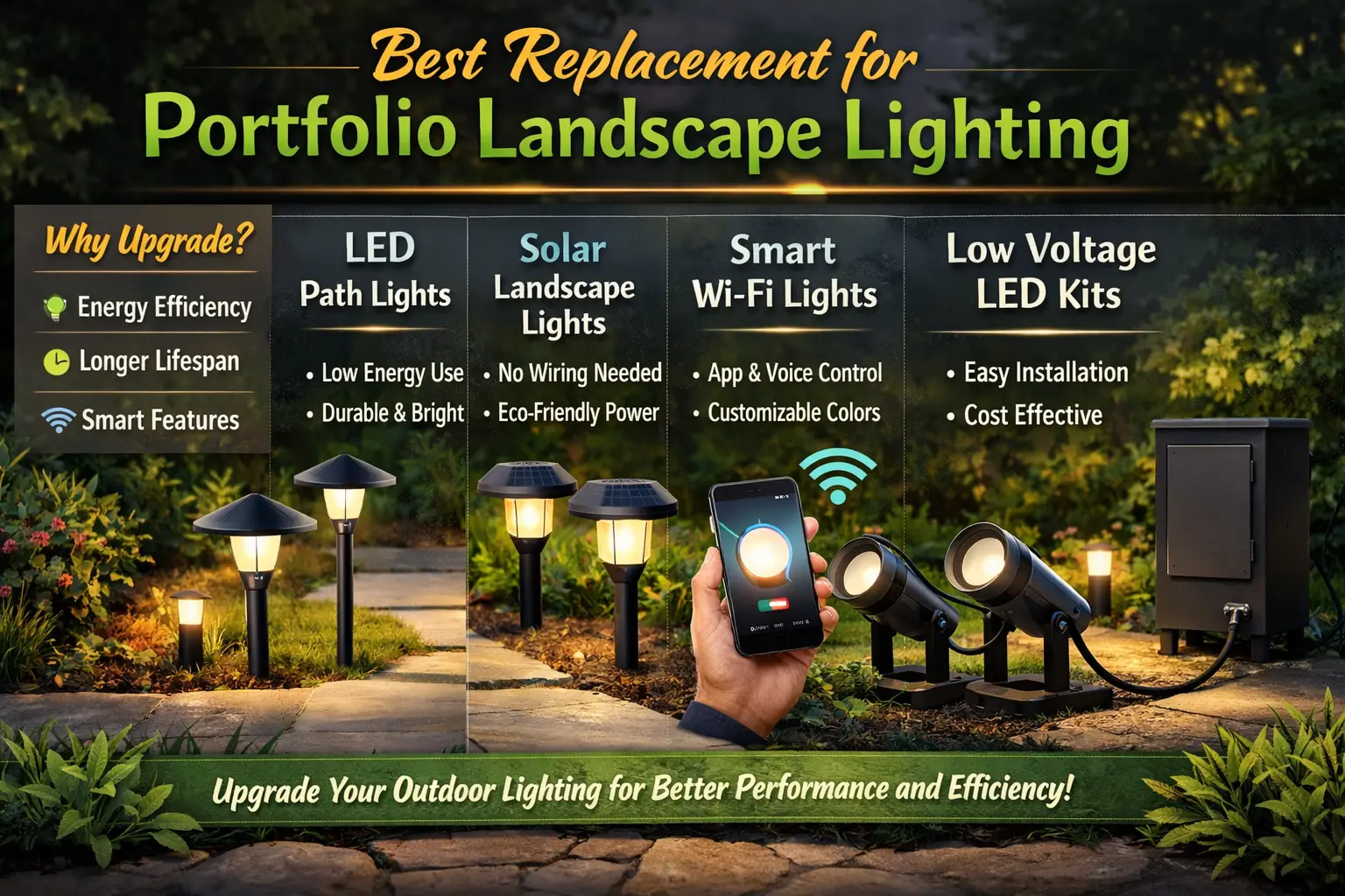 Best replacement for Portfolio landscape lighting with compatible low voltage fixtures and transformer options