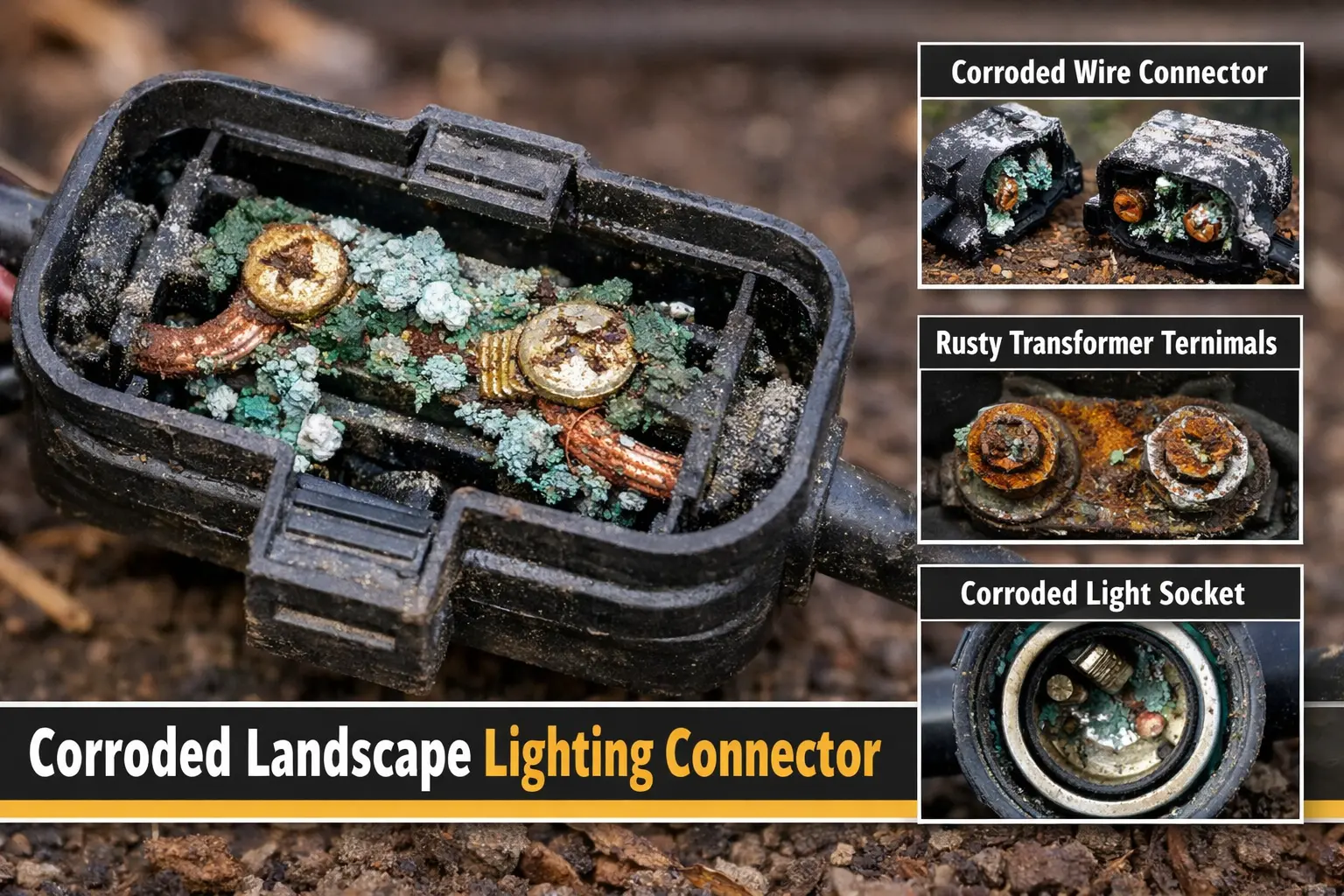 corrosion on low voltage landscape lighting connector