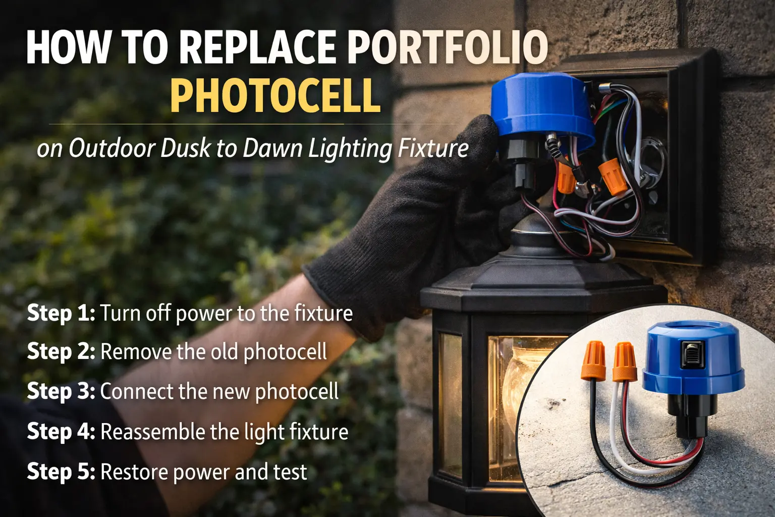 How to replace Portfolio photocell on outdoor dusk to dawn lighting fixture