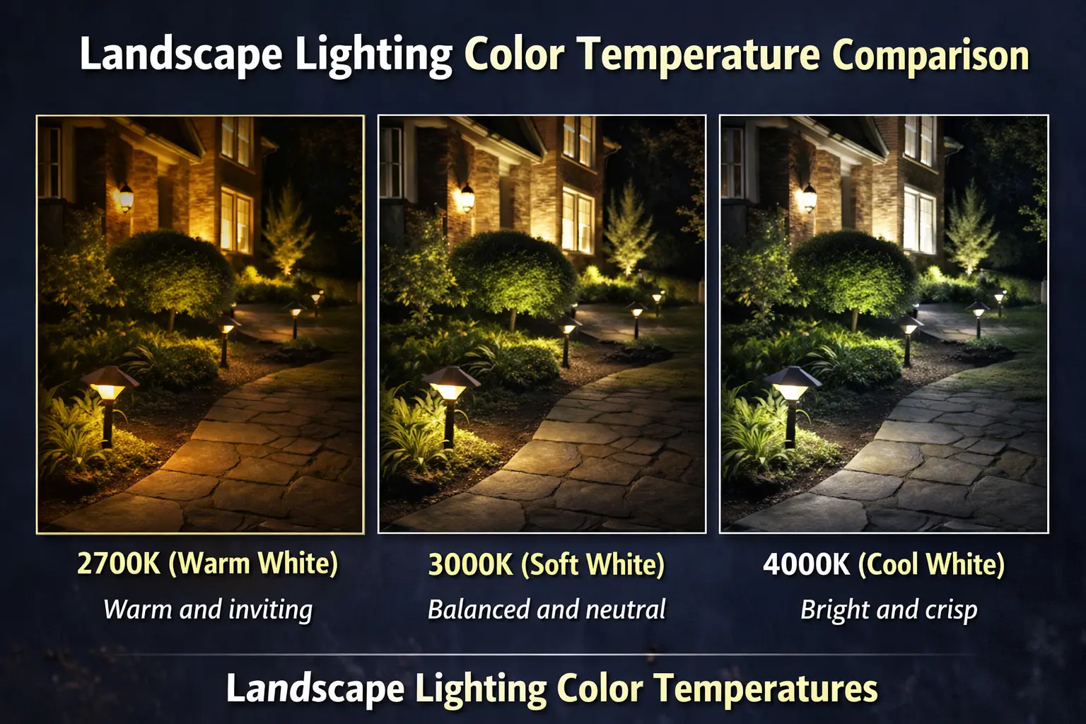 comparison of 2700K 3000K and 4000K landscape lighting at night