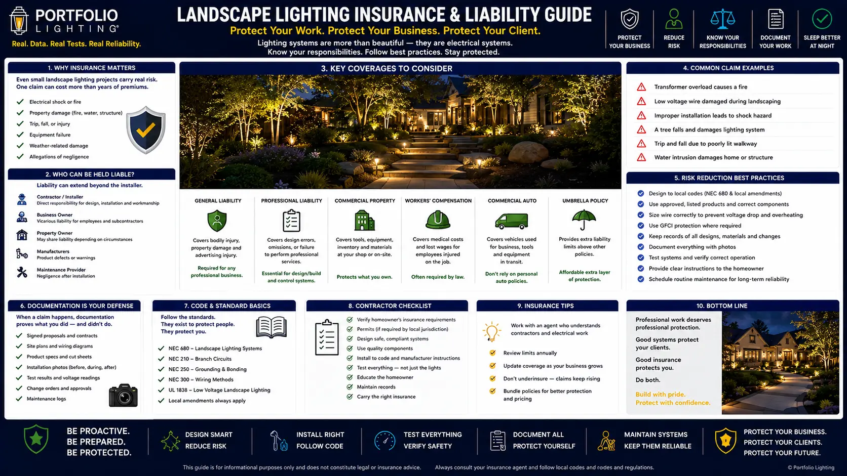 Landscape lighting installation showing transformer, outdoor wiring, and GFCI outlet — insurance and liability compliance guide for homeowners and contractors