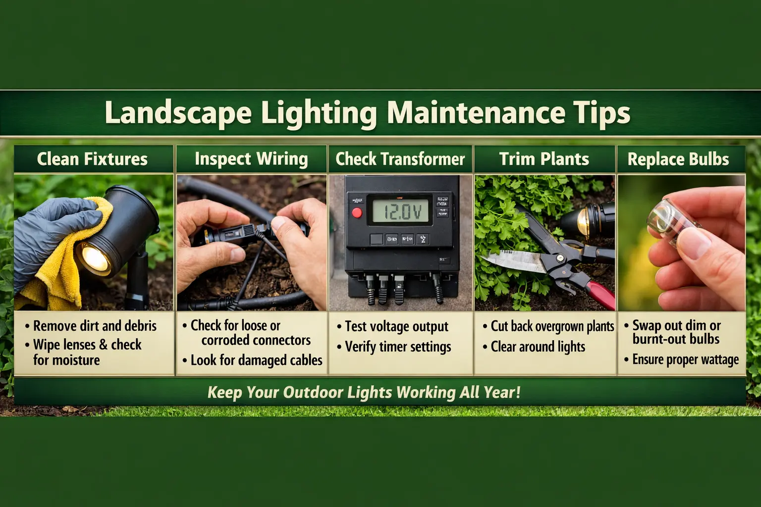 landscape lighting maintenance cleaning outdoor low voltage lighting fixtures
