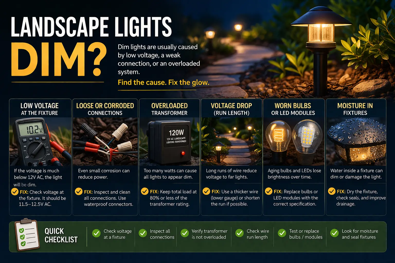 dim landscape lights in outdoor low voltage lighting system