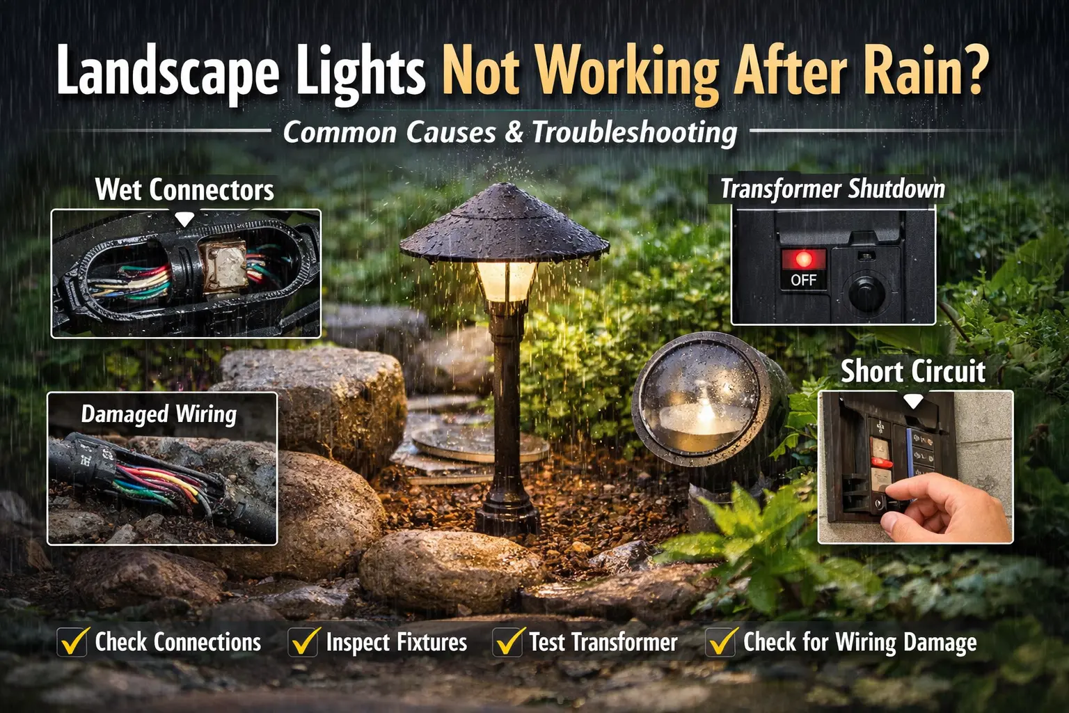 landscape lights not working after rain in outdoor low voltage lighting system