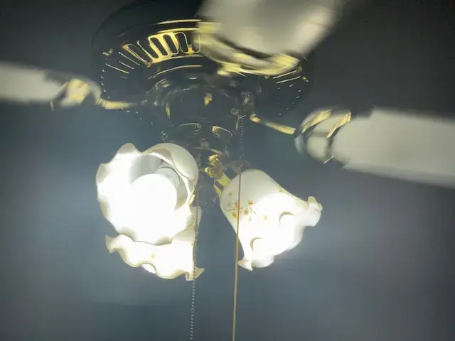 Legacy ceiling fan light fixture retrofitted with modern LED lighting for improved efficiency and indoor lighting quality