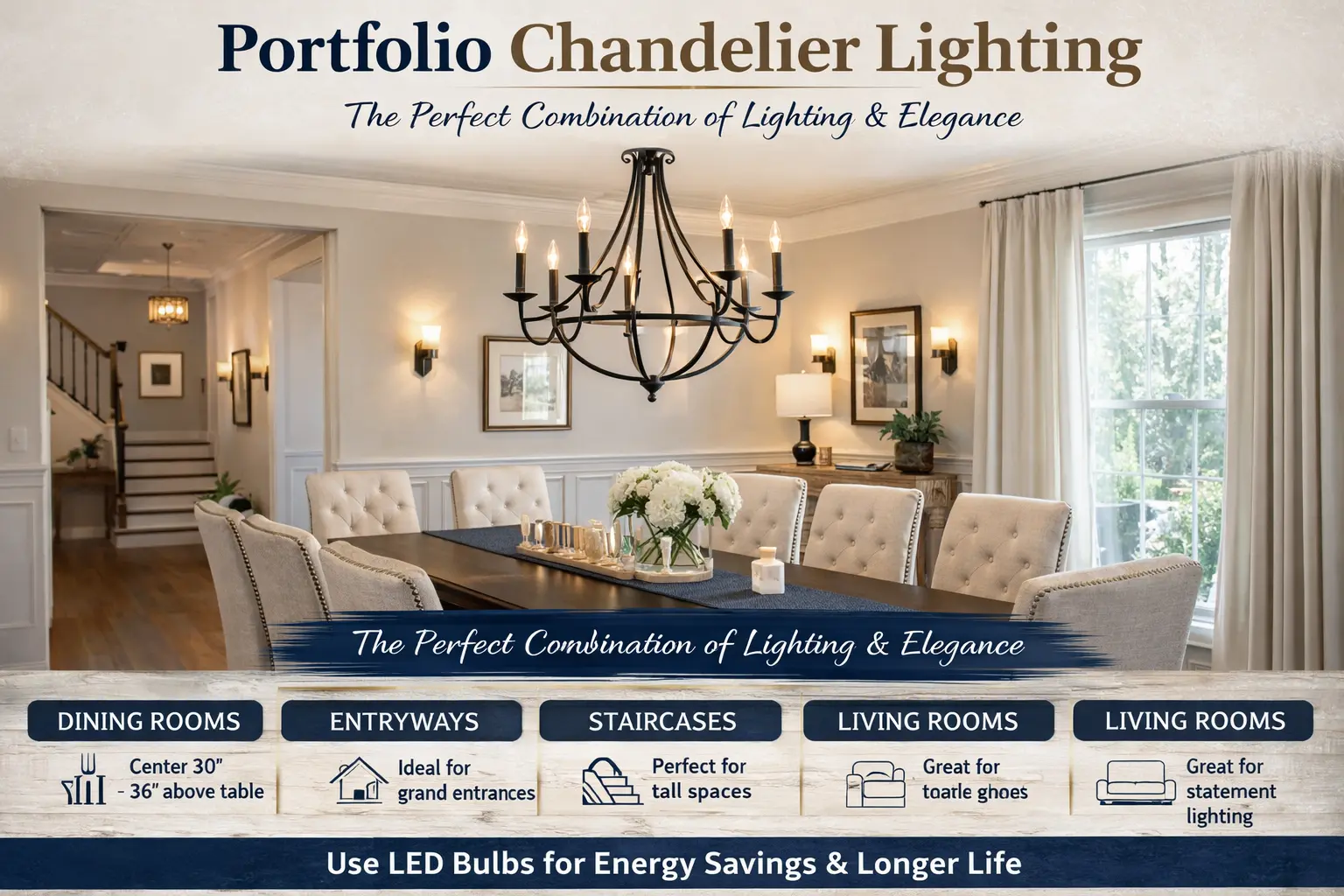 Portfolio chandelier lighting over dining room table