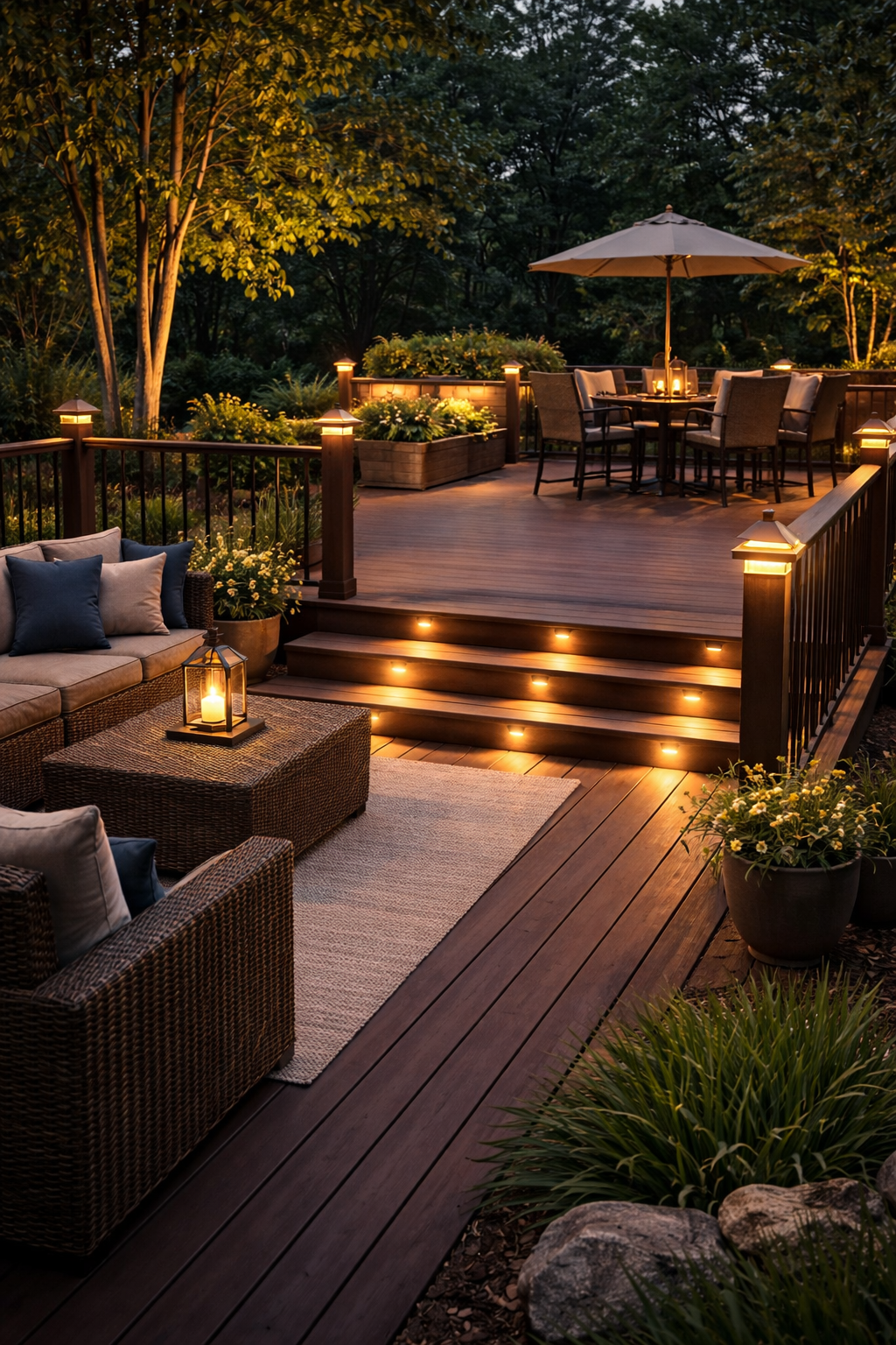 Portfolio deck lighting for outdoor living space