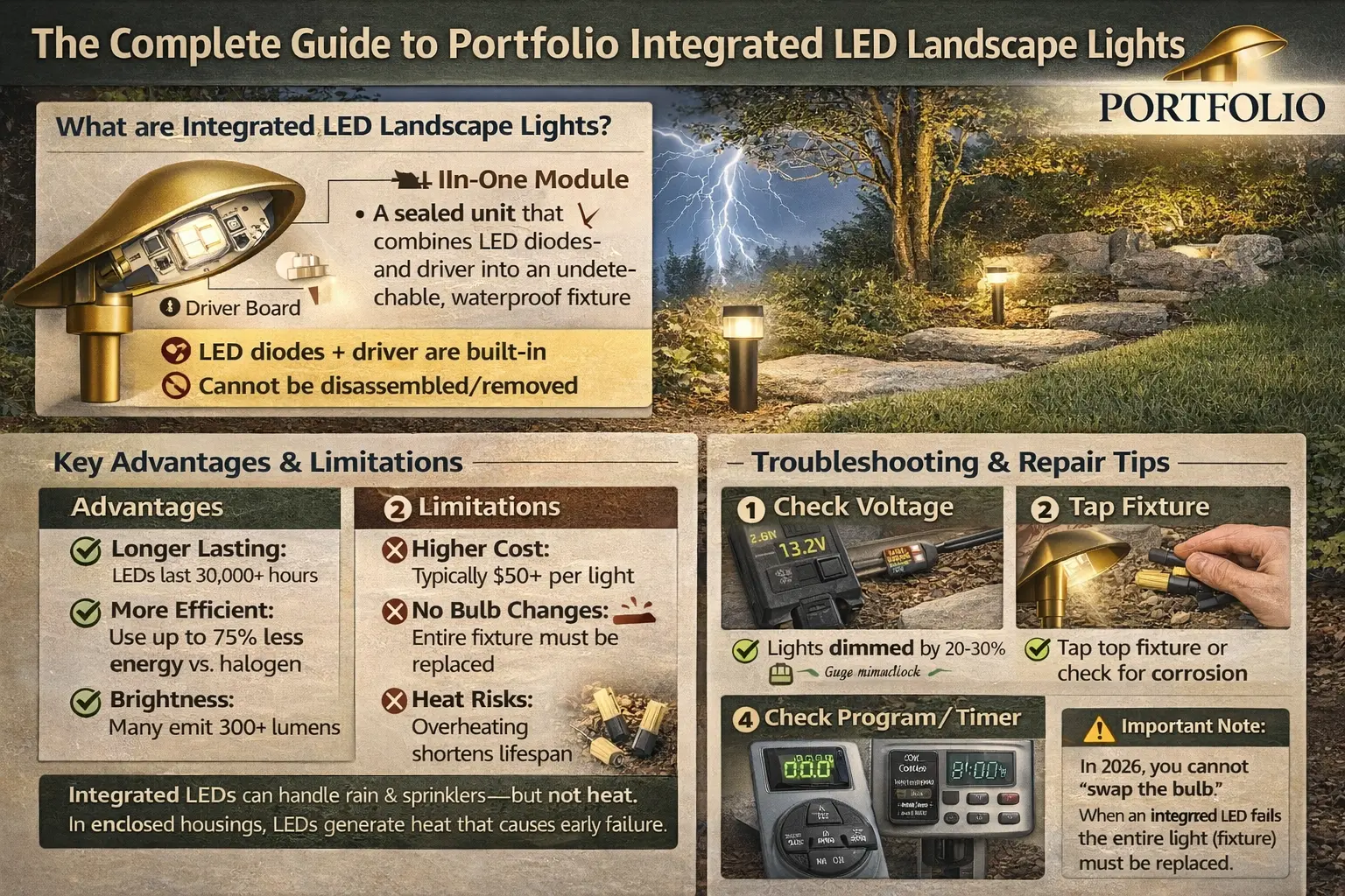 Portfolio integrated LED lighting fixture with built-in LED design for modern indoor and outdoor lighting