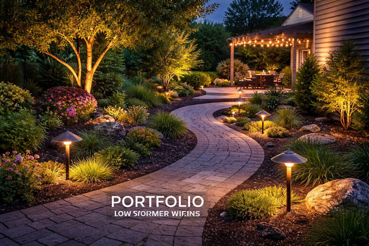 Portfolio landscape lighting with outdoor path lights, garden lights, and low voltage walkway fixtures