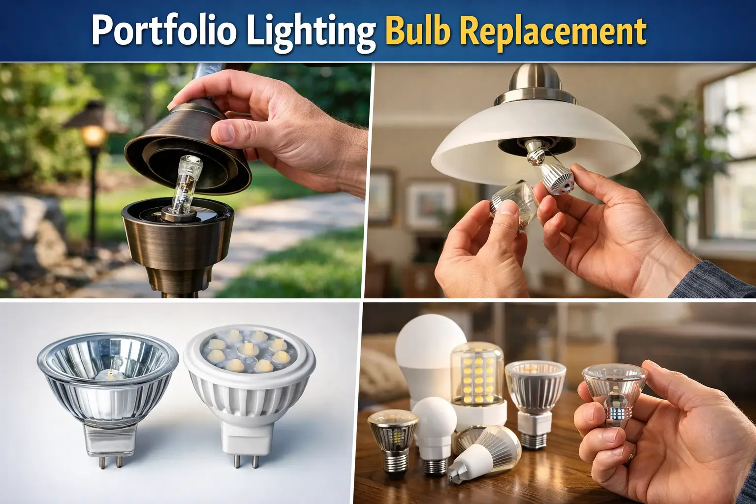 Portfolio lighting bulb replacement for low voltage landscape lights, indoor fixtures, MR16 bulbs, and LED upgrade options