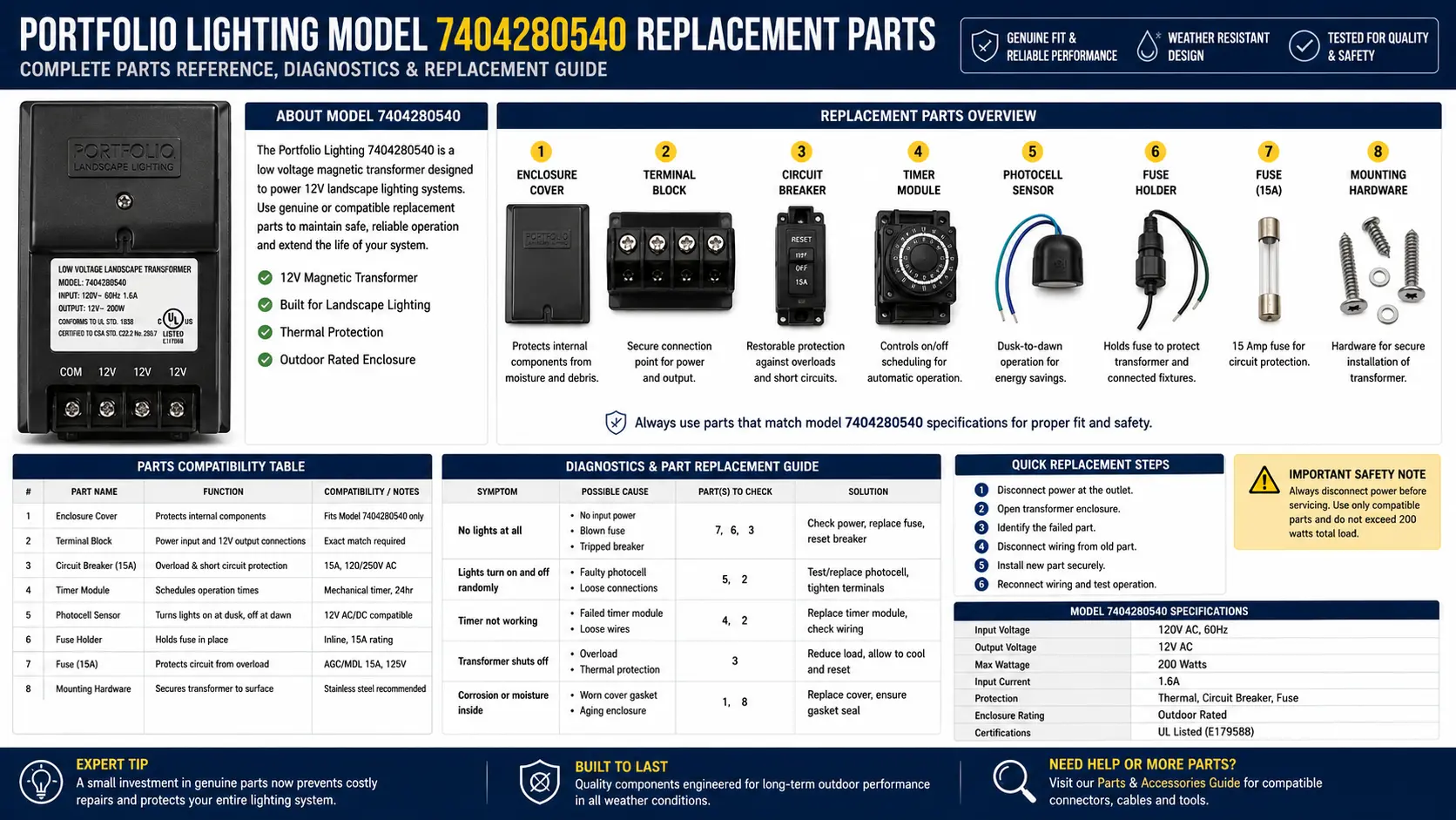 Portfolio Lighting Model 7404280540 Replacement Parts: Compatibility, Repair and Buying Guide