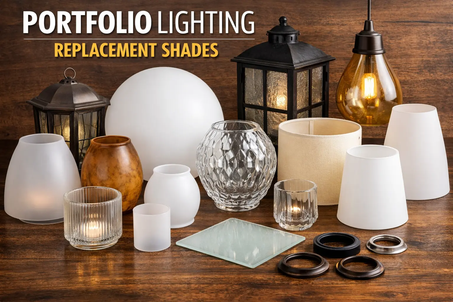 Portfolio lighting replacement shades for outdoor and indoor fixtures with glass shade and lens replacement