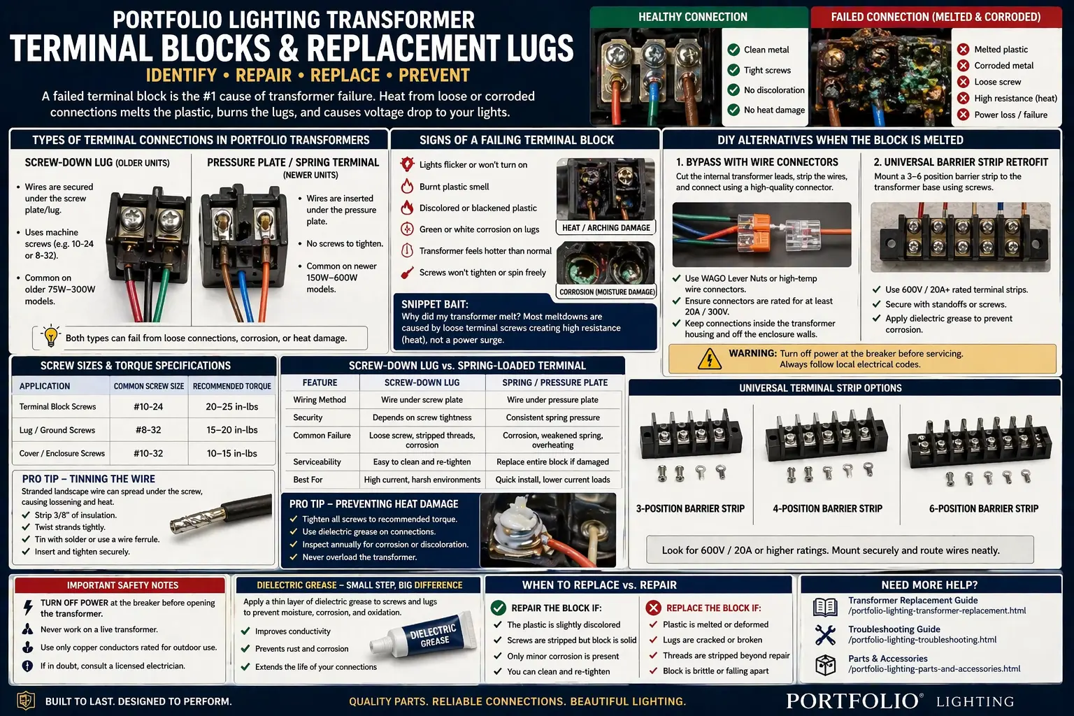 Healthy versus corroded Portfolio transformer terminal block and replacement lugs