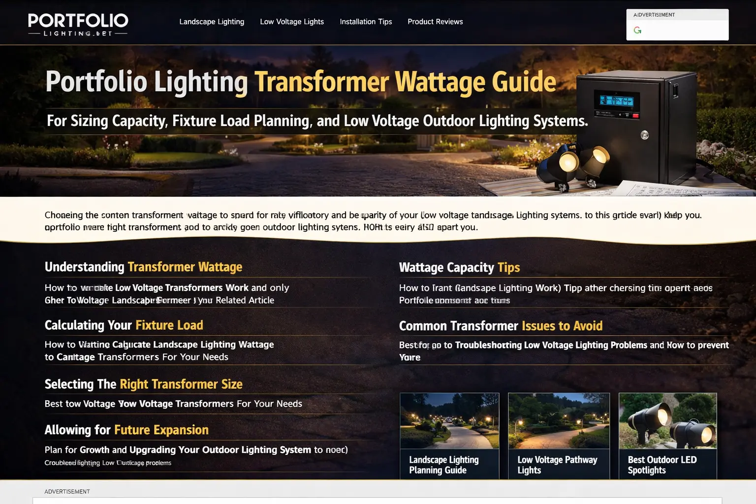 Portfolio lighting transformer wattage guide for sizing capacity, fixture load planning, and low voltage outdoor lighting systems