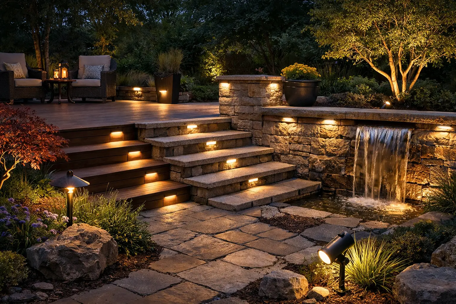 Portfolio specialty lighting for deck lights, step lights, hardscape lighting, accent fixtures, and focused outdoor illumination