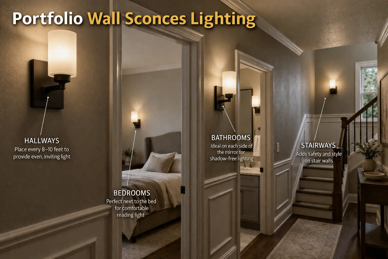 Portfolio wall sconce lighting installed in hallway