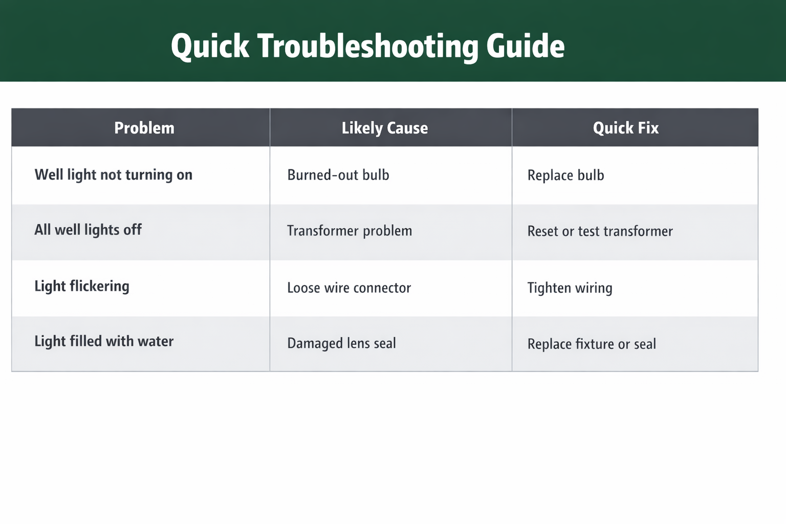 Portfolio in-ground well lights illuminating landscaping and being inspected for wiring and water issues