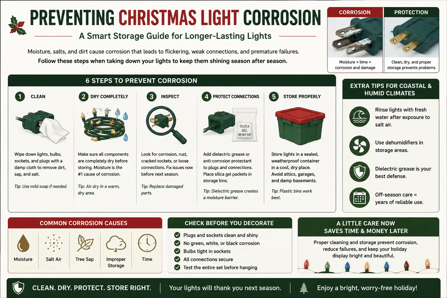 Preventing Christmas light corrosion storage guide copper oxidation verdigris dielectric grease socket maintenance off-season storage methods