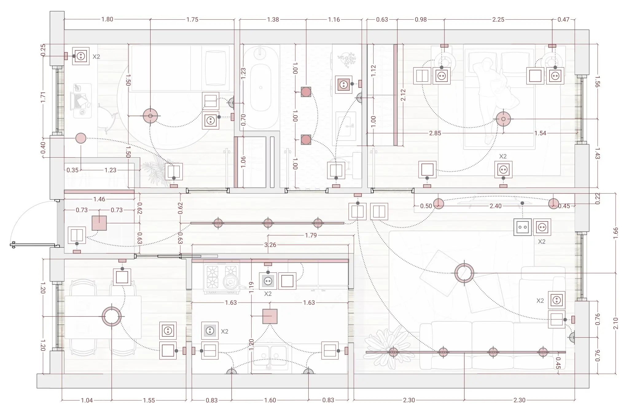 Whole home room by room lighting floor plan with fixture layout
