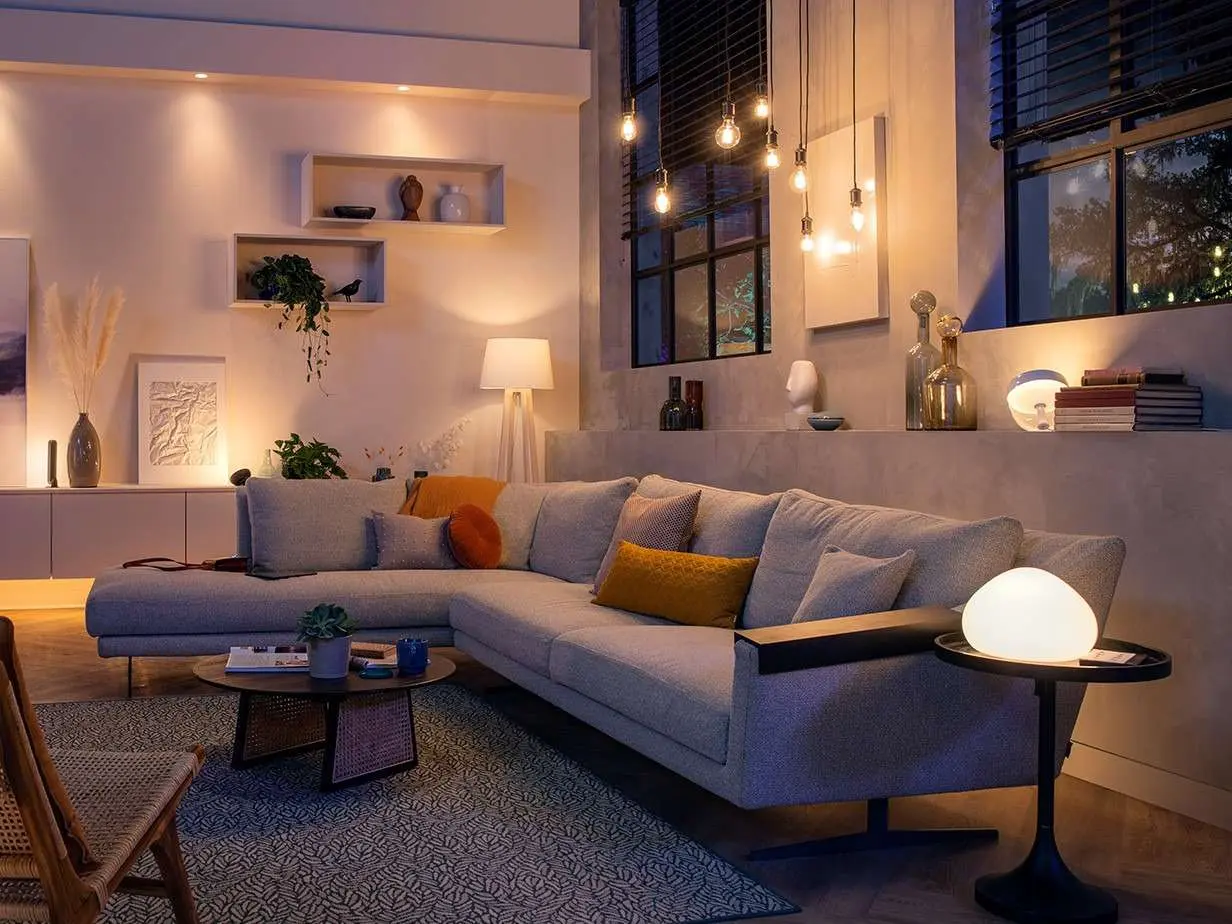 Smart room lighting example with layered living room lighting