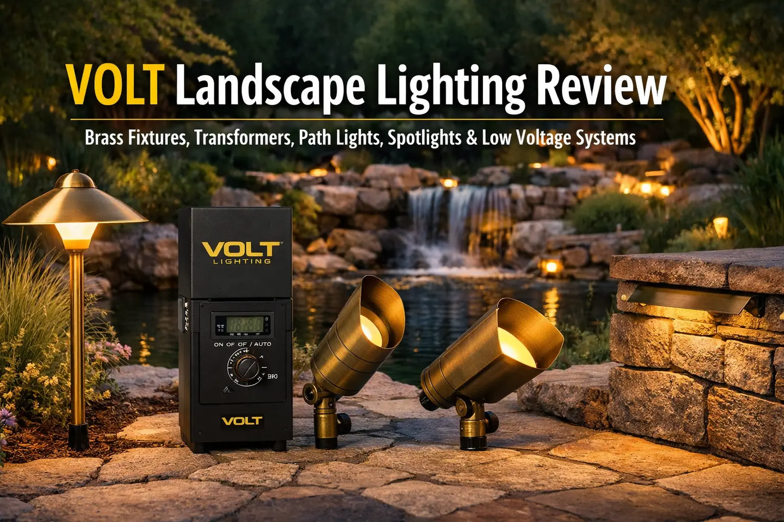 Volt landscape lighting review for brass fixtures, transformers, path lights, spotlights, and low voltage outdoor lighting systems