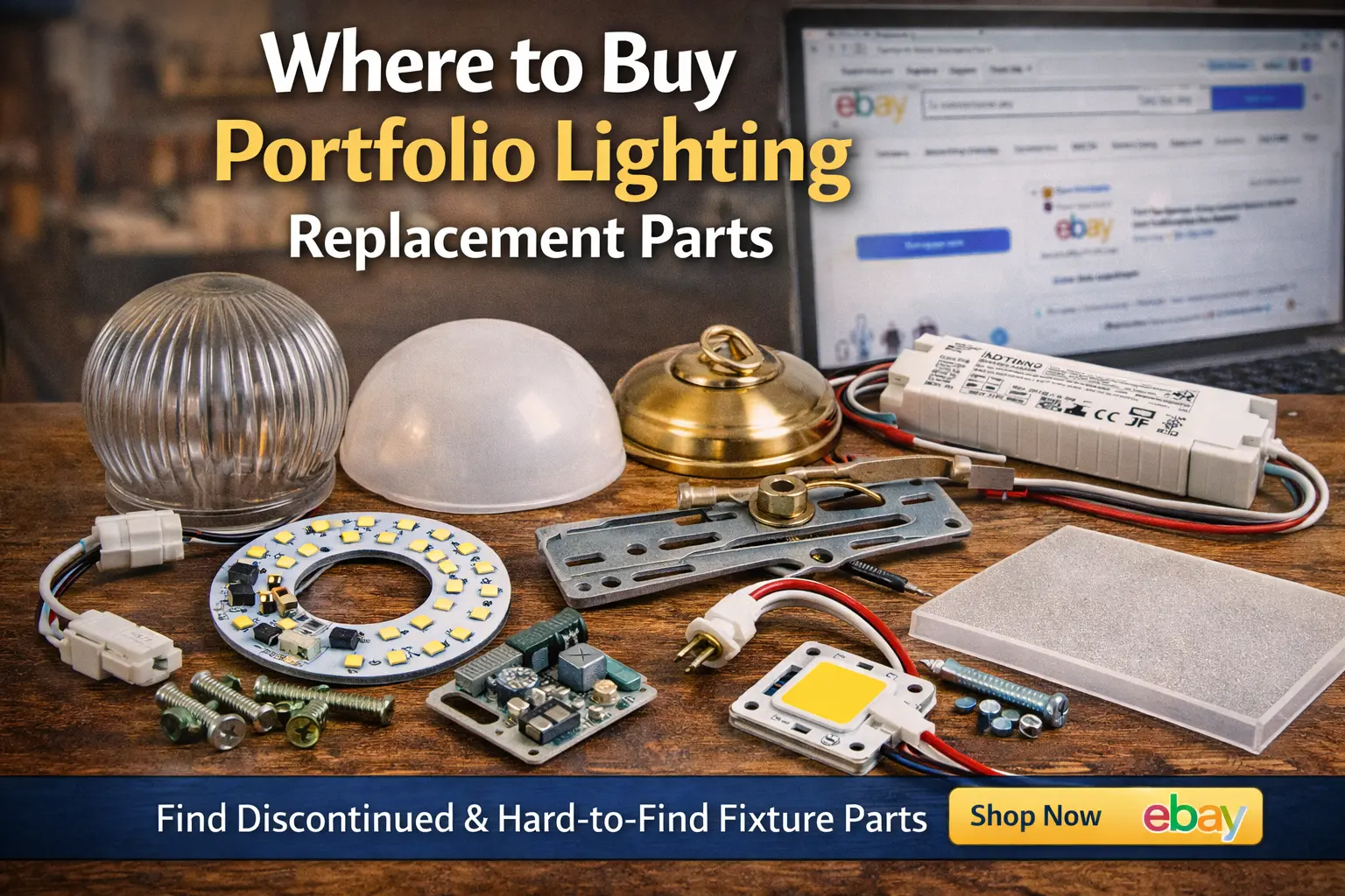 Where to buy Portfolio lighting replacement parts including glass, shades, diffusers, hardware, and fixture components